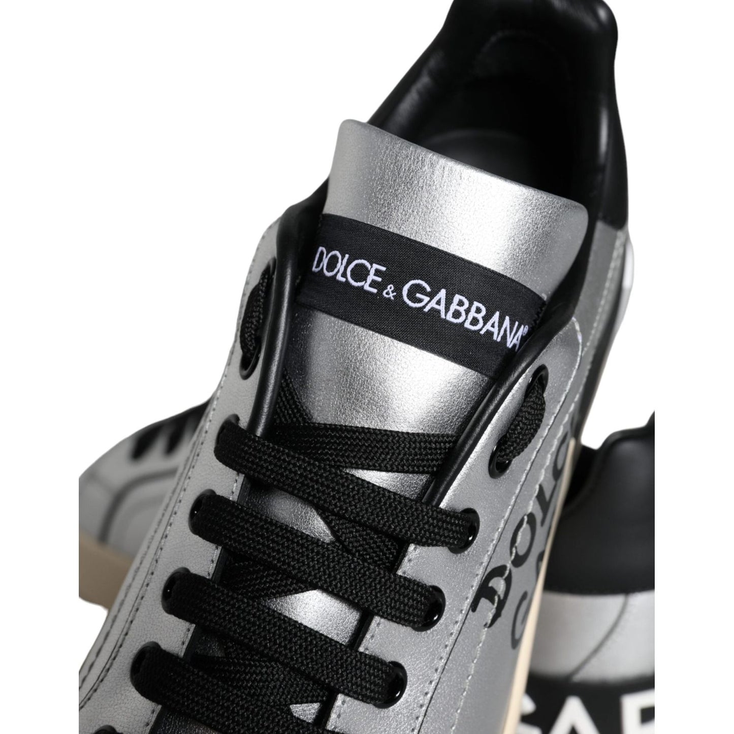 Dolce & Gabbana Silver Portofino Calf Leather Sneakers Shoes Dolce & Gabbana