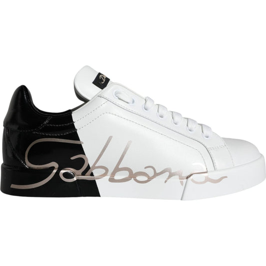 Dolce & Gabbana White Black Portofino Low Top Sneakers Shoes Dolce & Gabbana