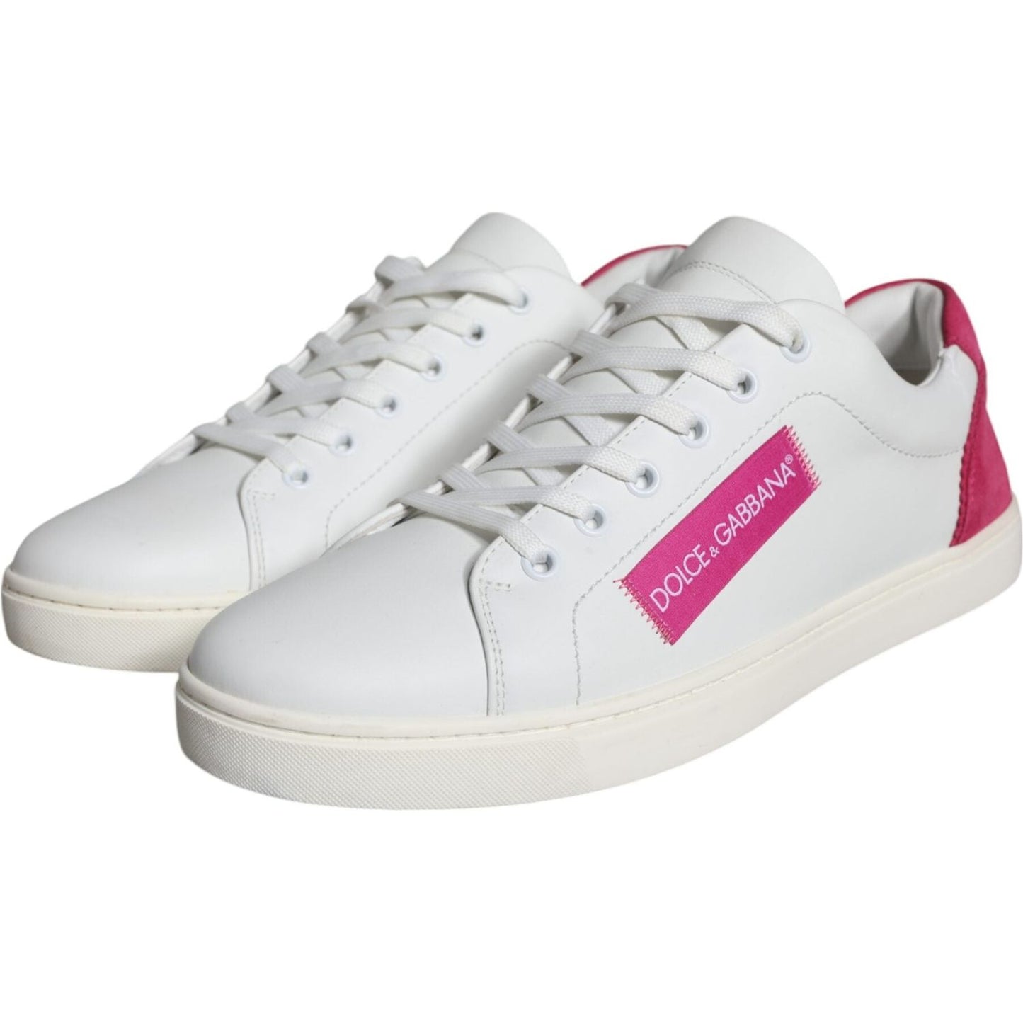 Dolce & Gabbana White Pink Leather Logo Classic Sneaker Shoes Dolce & Gabbana