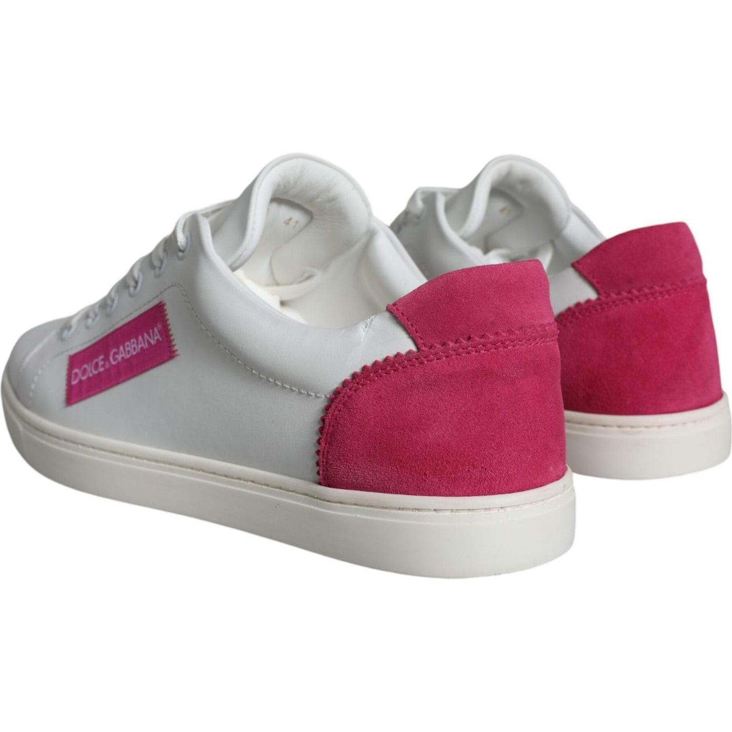 Dolce & Gabbana White Pink Leather Logo Classic Sneaker Shoes Dolce & Gabbana