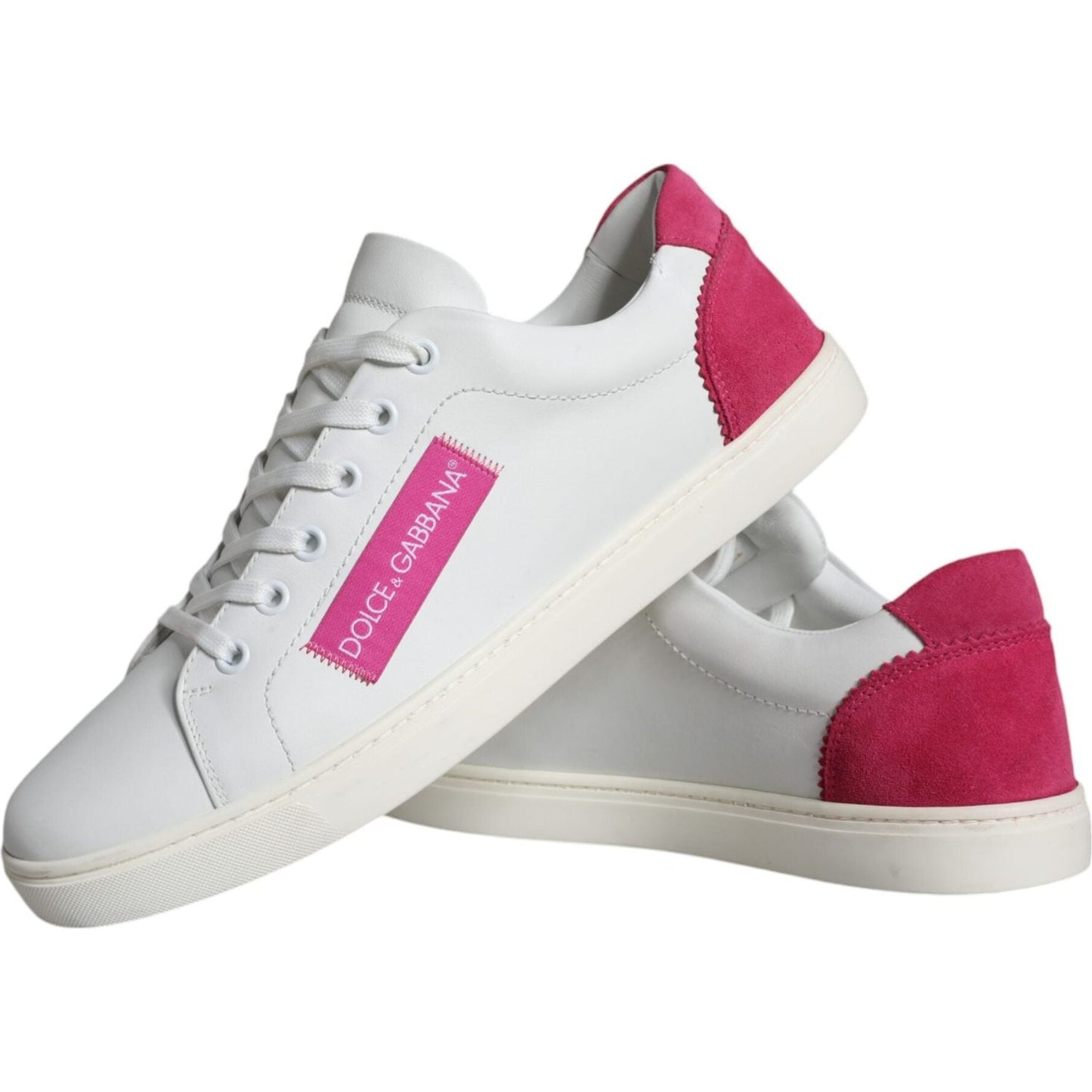 Dolce & Gabbana White Pink Leather Logo Classic Sneaker Shoes Dolce & Gabbana