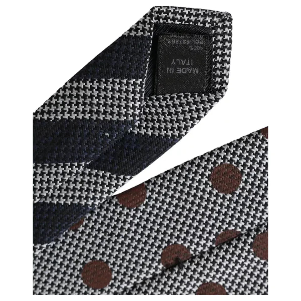 Dolce & Gabbana Gray Dotted Pattern 100% Silk Adjustable Men Tie Dolce & Gabbana