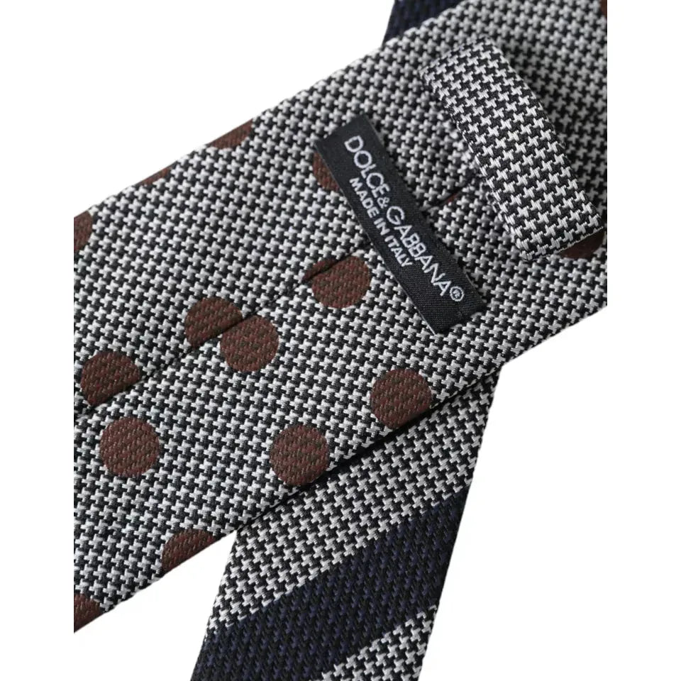 Dolce & Gabbana Gray Dotted Pattern 100% Silk Adjustable Men Tie Dolce & Gabbana