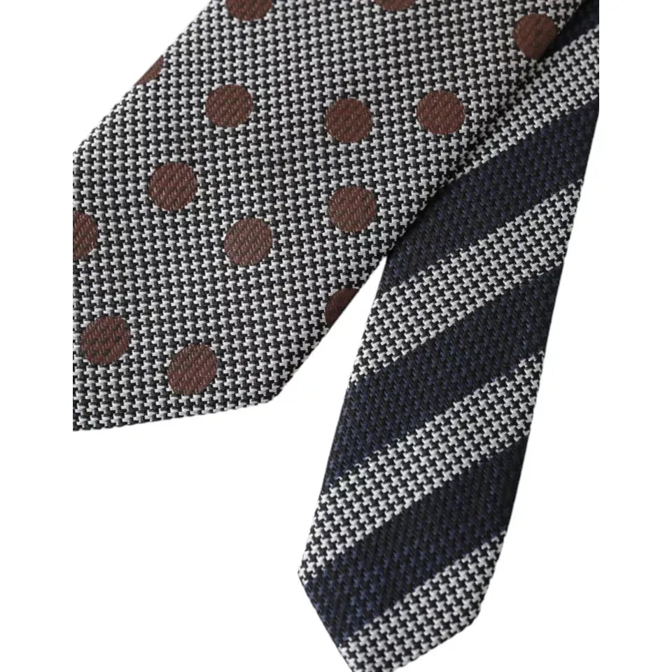 Dolce & Gabbana Gray Dotted Pattern 100% Silk Adjustable Men Tie Dolce & Gabbana