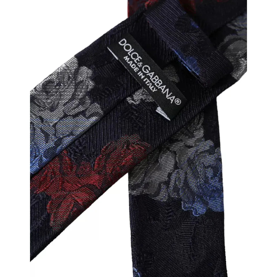 Dolce & Gabbana Dark Blue Floral Fantasy Silk Adjustable Men Tie Dolce & Gabbana