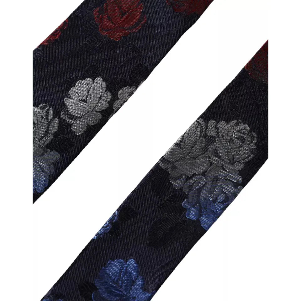 Dolce & Gabbana Dark Blue Floral Fantasy Silk Adjustable Men Tie Dolce & Gabbana