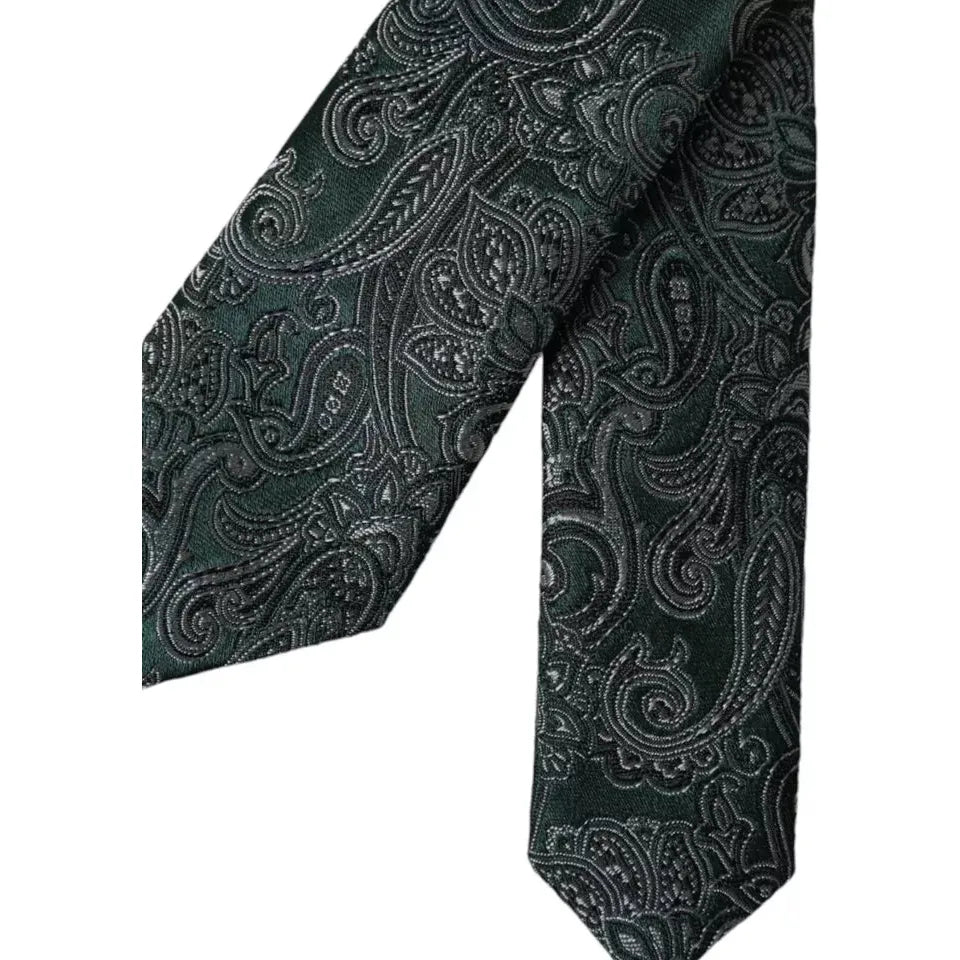 Dolce & Gabbana Green Floral Pattern 100% Silk Adjustable Men Tie Dolce & Gabbana