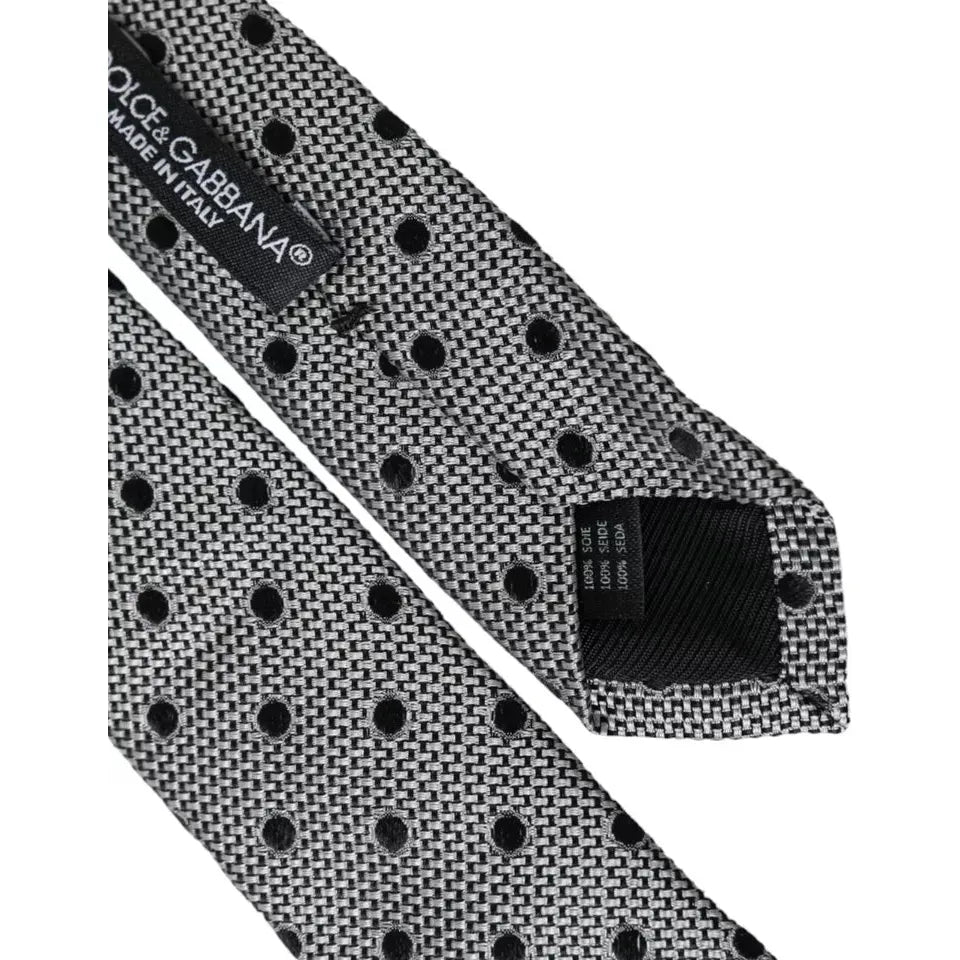 Dolce & Gabbana Black White Dot Fantasy Silk Adjustable Men Tie Dolce & Gabbana