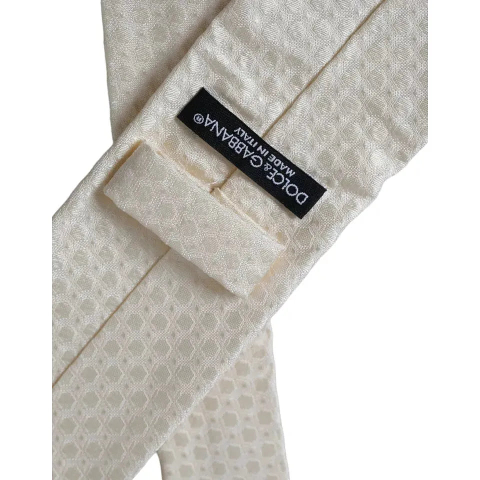 Dolce & Gabbana Off White Silk Adjustable Necktie Men Tie Dolce & Gabbana