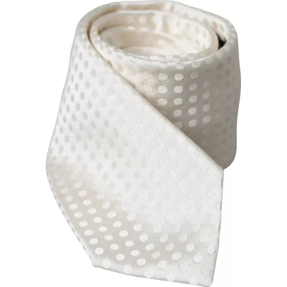 Dolce & Gabbana White Dotted Silk Classic Adjustable Men Tie Dolce & Gabbana