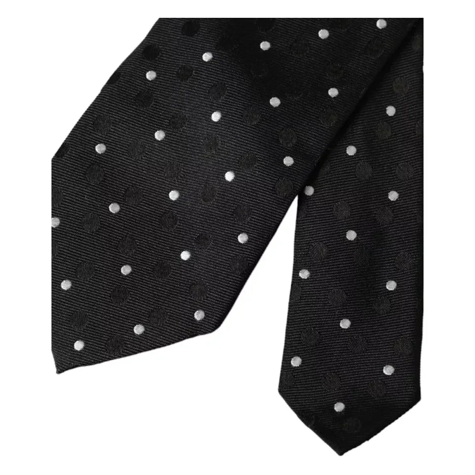 Dolce & Gabbana Black Polka Dot Fantasy Silk Adjustable Men Tie Dolce & Gabbana