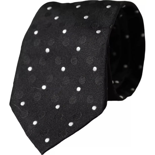 Dolce & Gabbana Black Polka Dot Fantasy Silk Adjustable Men Tie Dolce & Gabbana