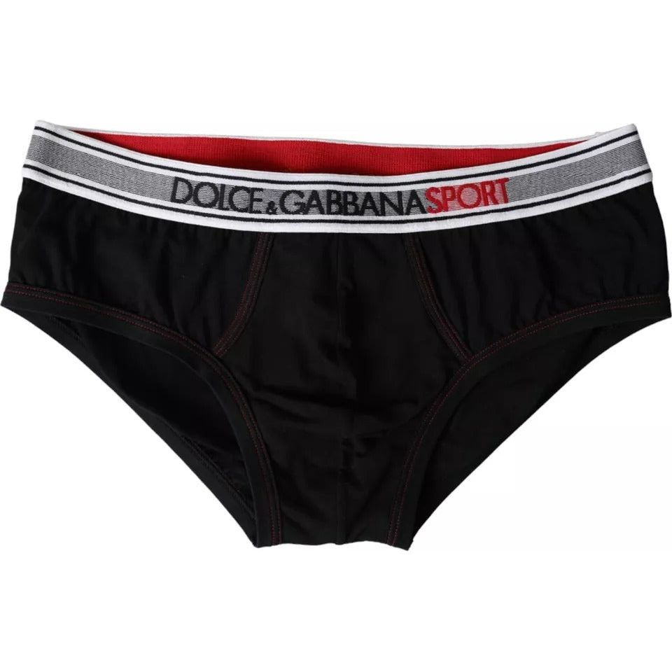 Dolce & Gabbana Black Logo Cotton Stretch Brando Slip Underwear Dolce & Gabbana