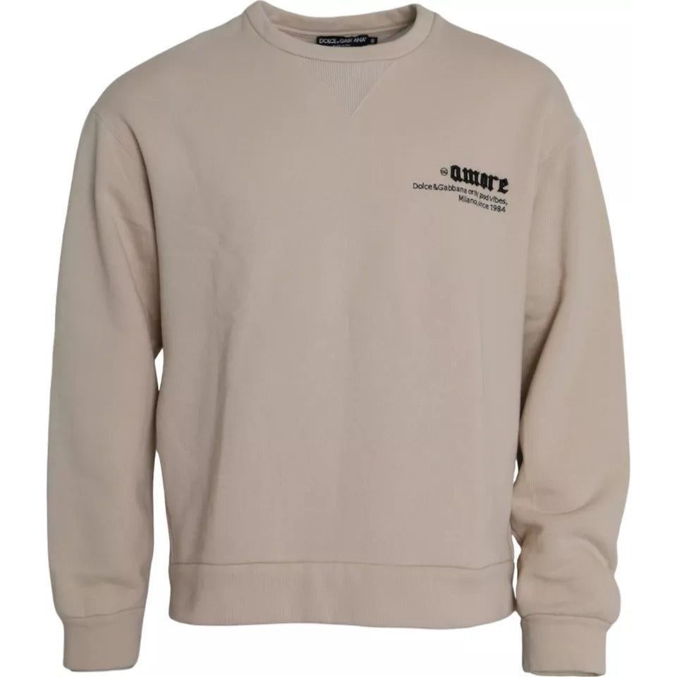 Dolce & Gabbana Beige Cotton Crew Neck Sweatshirt Sweater Dolce & Gabbana