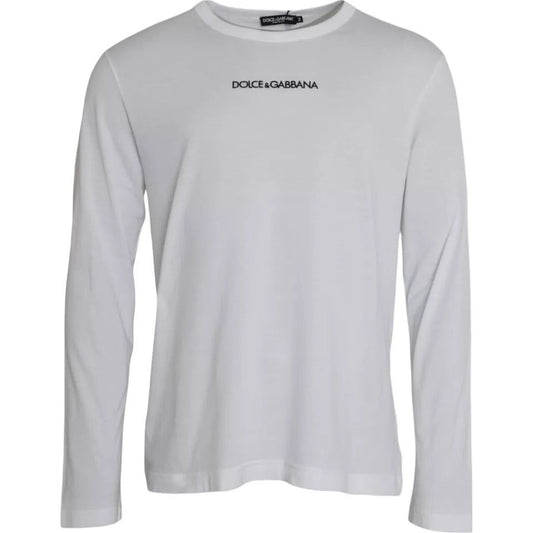 Dolce & Gabbana White Logo Cotton Crew Neck Pullover Sweater Dolce & Gabbana