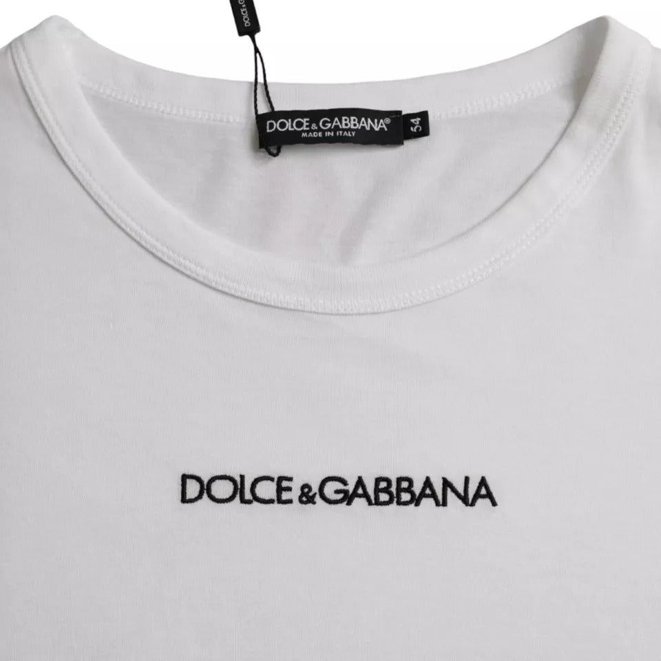 Dolce & Gabbana White Logo Cotton Crew Neck Pullover Sweater Dolce & Gabbana