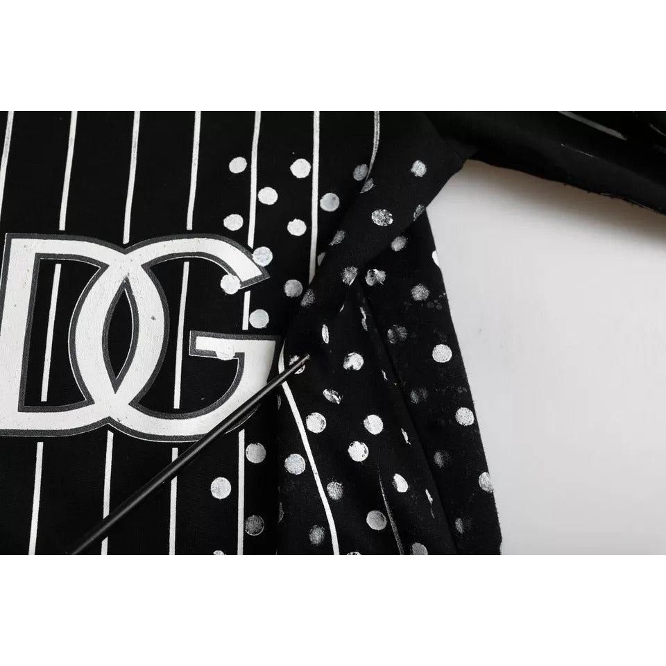 Dolce & Gabbana Black White Stripes Logo Hooded Sweater Dolce & Gabbana