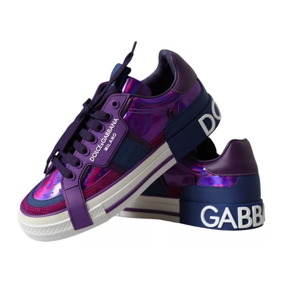 Dolce & Gabbana Purple Leather Low Top Sneakers Men Shoes Dolce & Gabbana