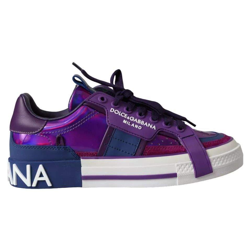 Dolce & Gabbana Purple Leather Low Top Sneakers Men Shoes Dolce & Gabbana