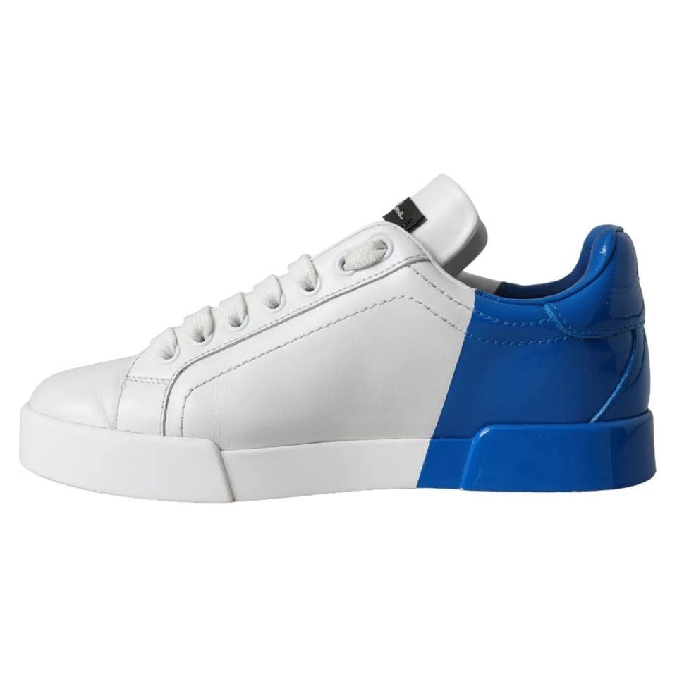 Dolce & Gabbana White Blue Portofino Low Top Leather Sneakers Shoes Dolce & Gabbana