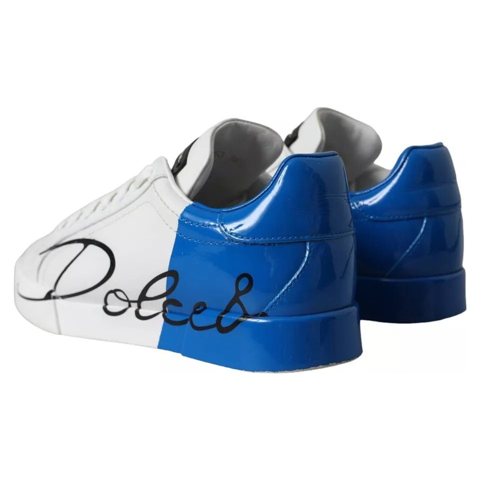 Dolce & Gabbana White Blue Portofino Low Top Leather Sneakers Shoes Dolce & Gabbana