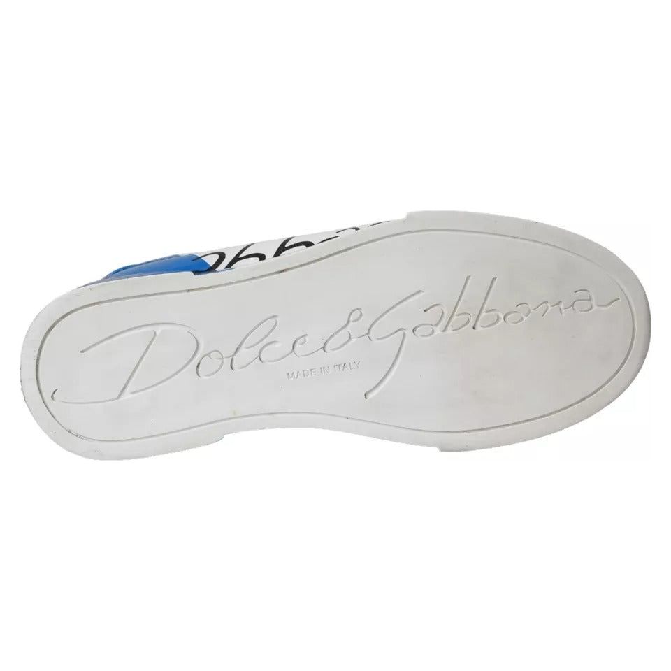 Dolce & Gabbana White Blue Portofino Low Top Leather Sneakers Shoes Dolce & Gabbana