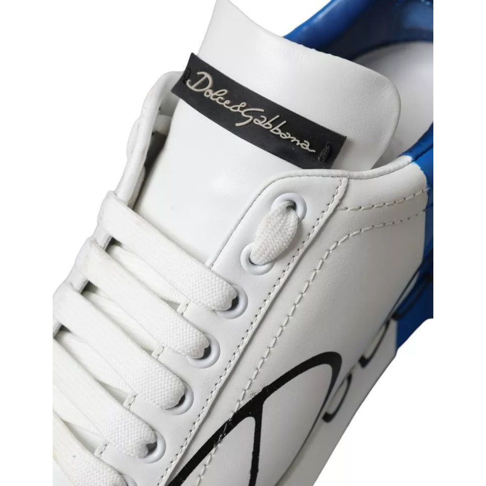 Dolce & Gabbana White Blue Portofino Low Top Leather Sneakers Shoes Dolce & Gabbana