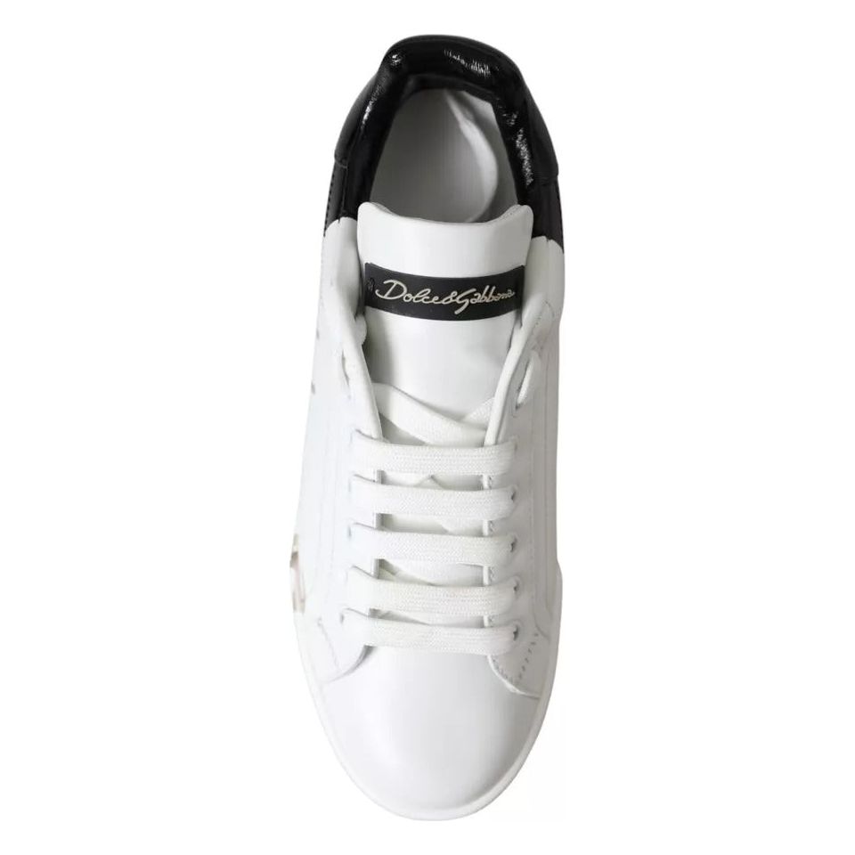 Dolce & Gabbana White Black Portofino Low Top Leather Sneakers Shoes Dolce & Gabbana