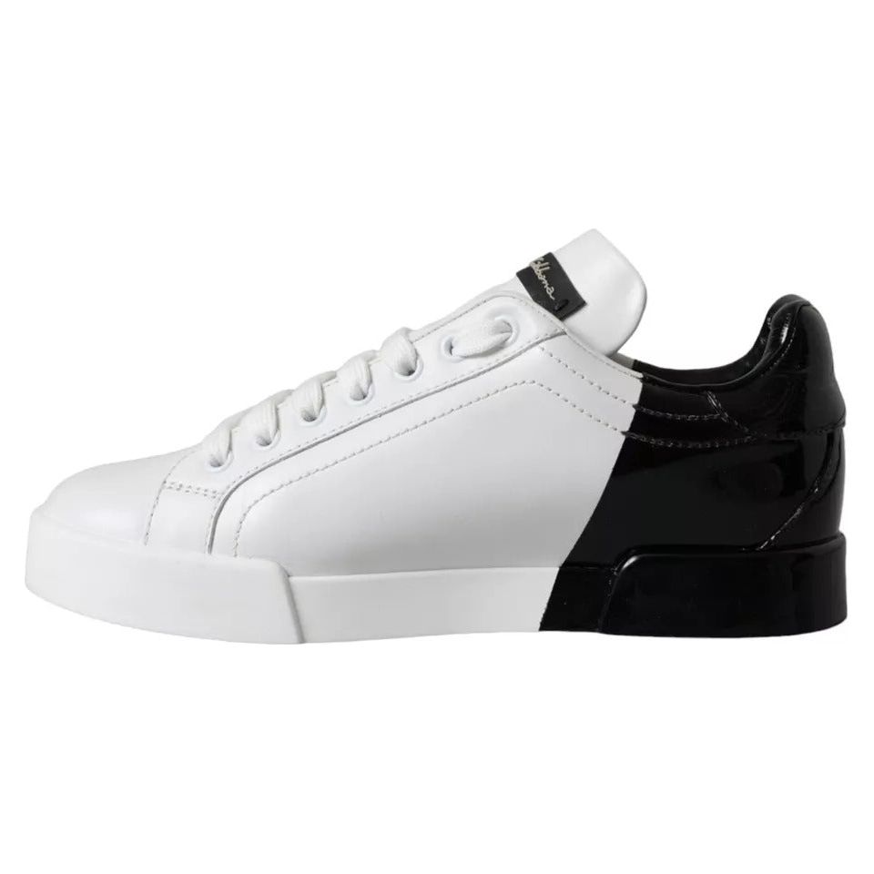 Dolce & Gabbana White Black Portofino Low Top Leather Sneakers Shoes Dolce & Gabbana