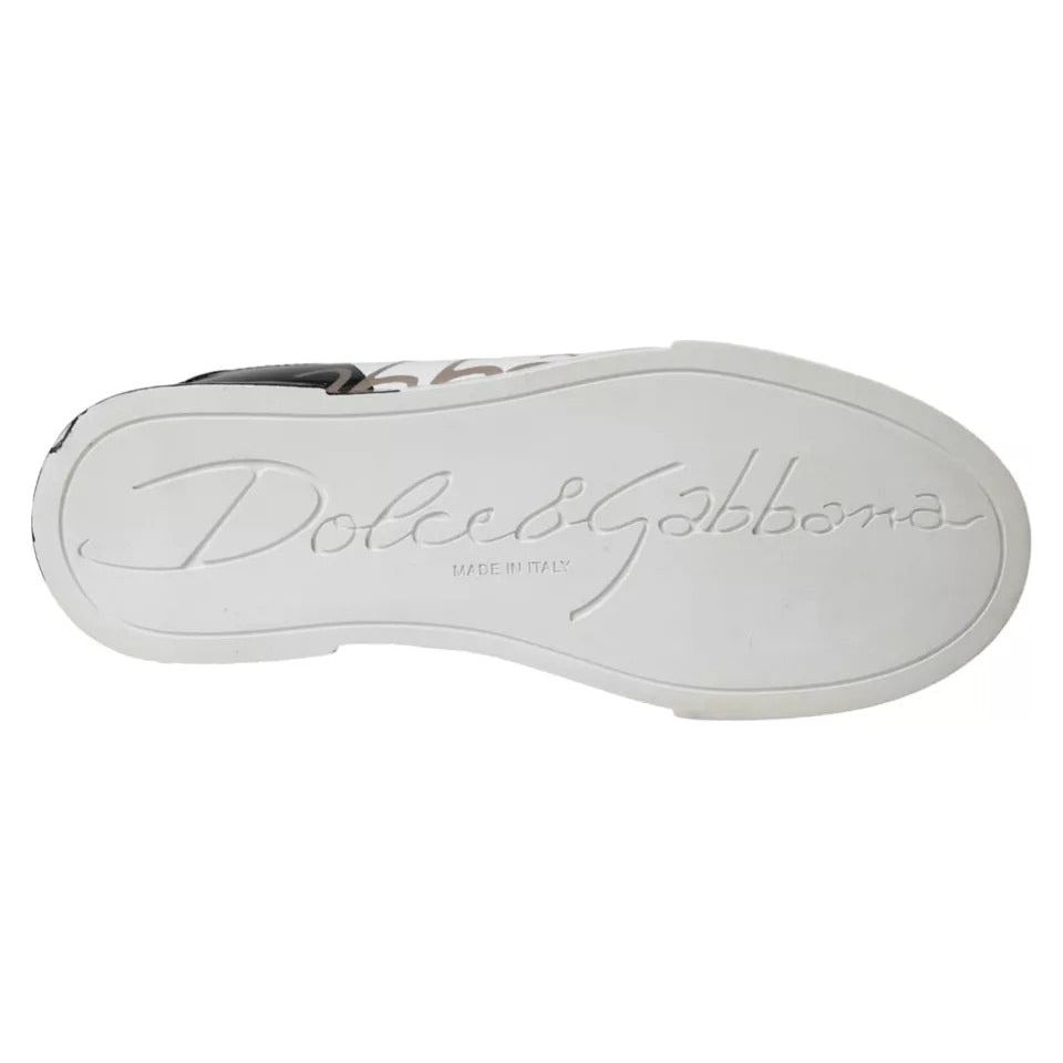 Dolce & Gabbana White Black Portofino Low Top Leather Sneakers Shoes Dolce & Gabbana