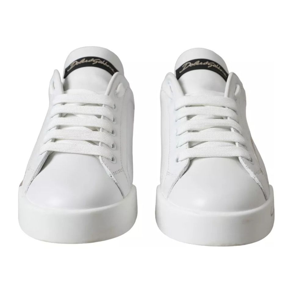 Dolce & Gabbana White Black Portofino Low Top Leather Sneakers Shoes Dolce & Gabbana