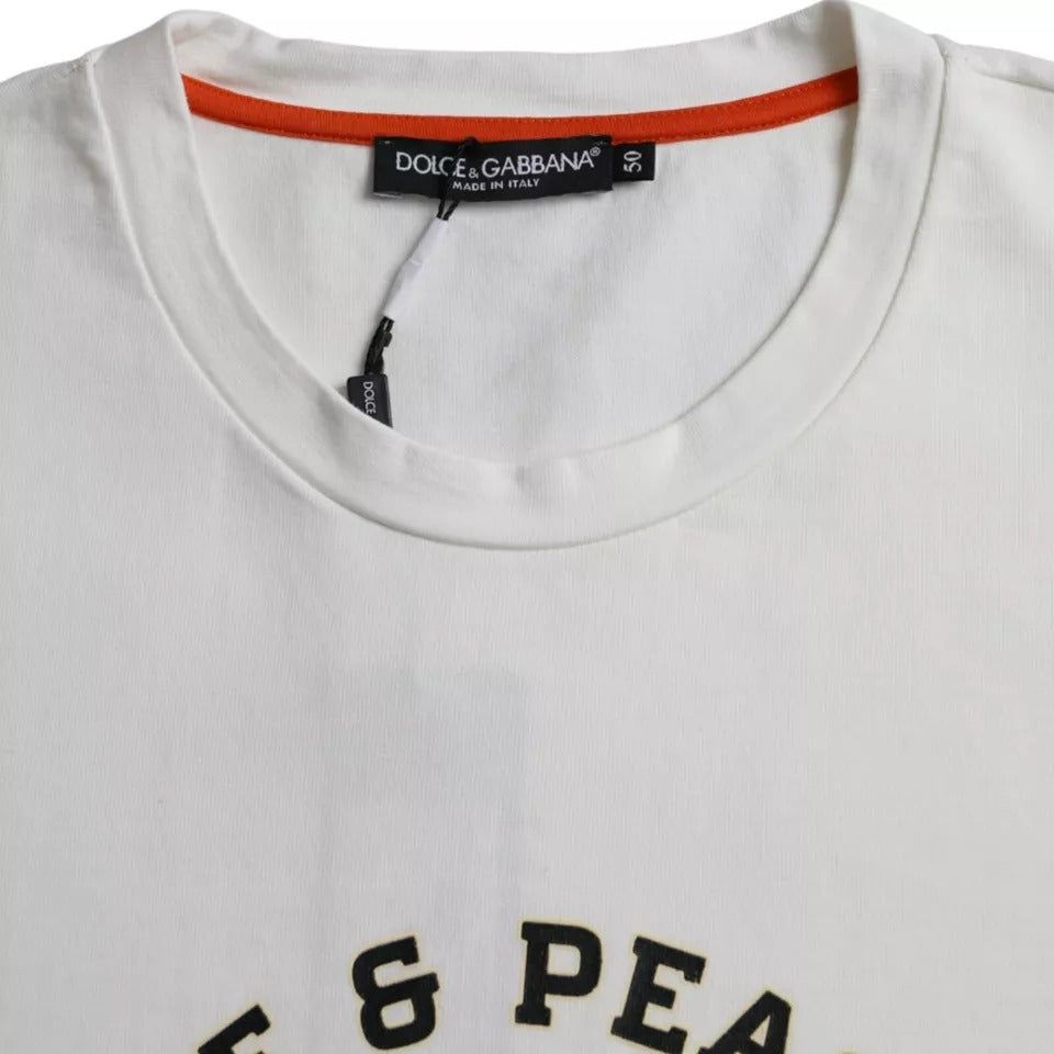 Dolce & Gabbana White Love & Peace Cotton Round Neck T-shirt Dolce & Gabbana