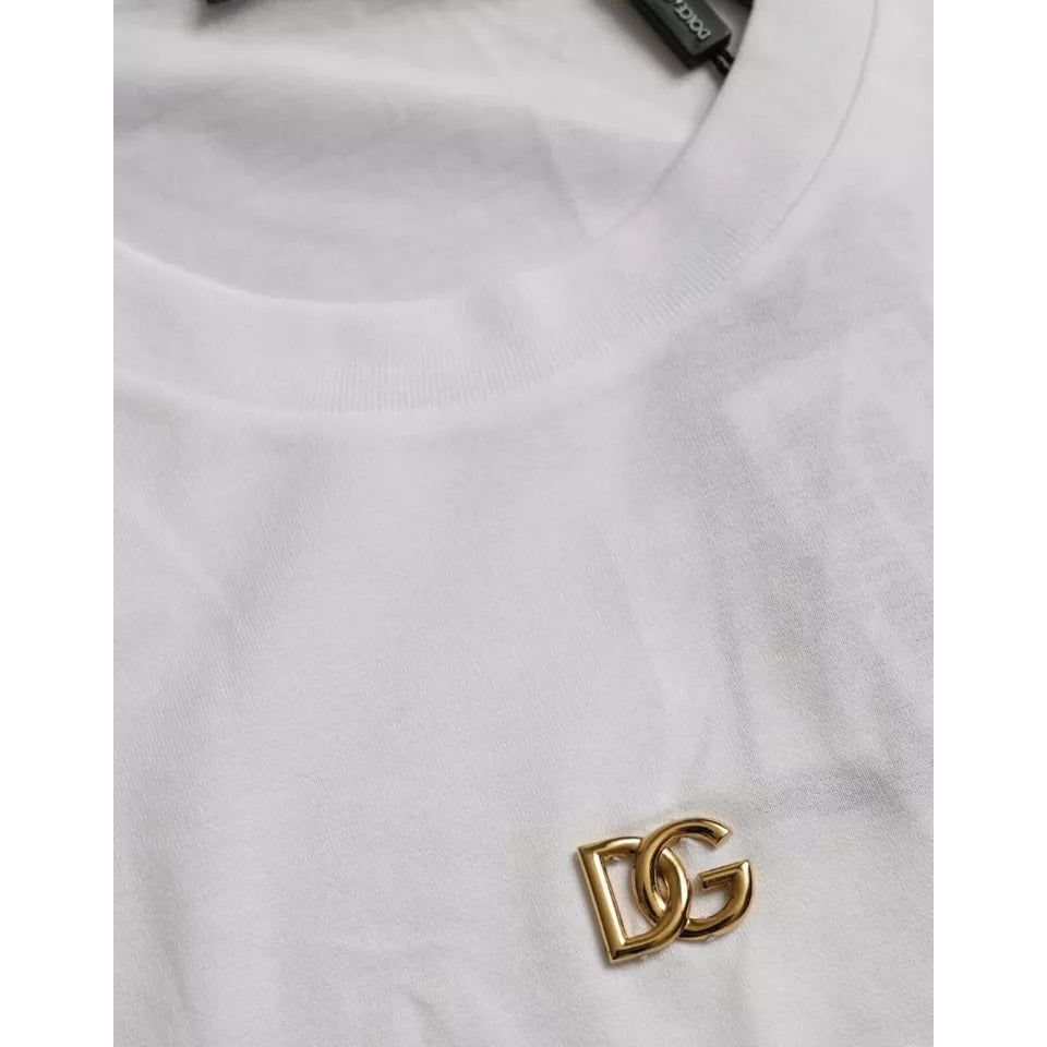 Dolce & Gabbana White Metal DG Logo Cotton Short Sleeves T-shirt Dolce & Gabbana