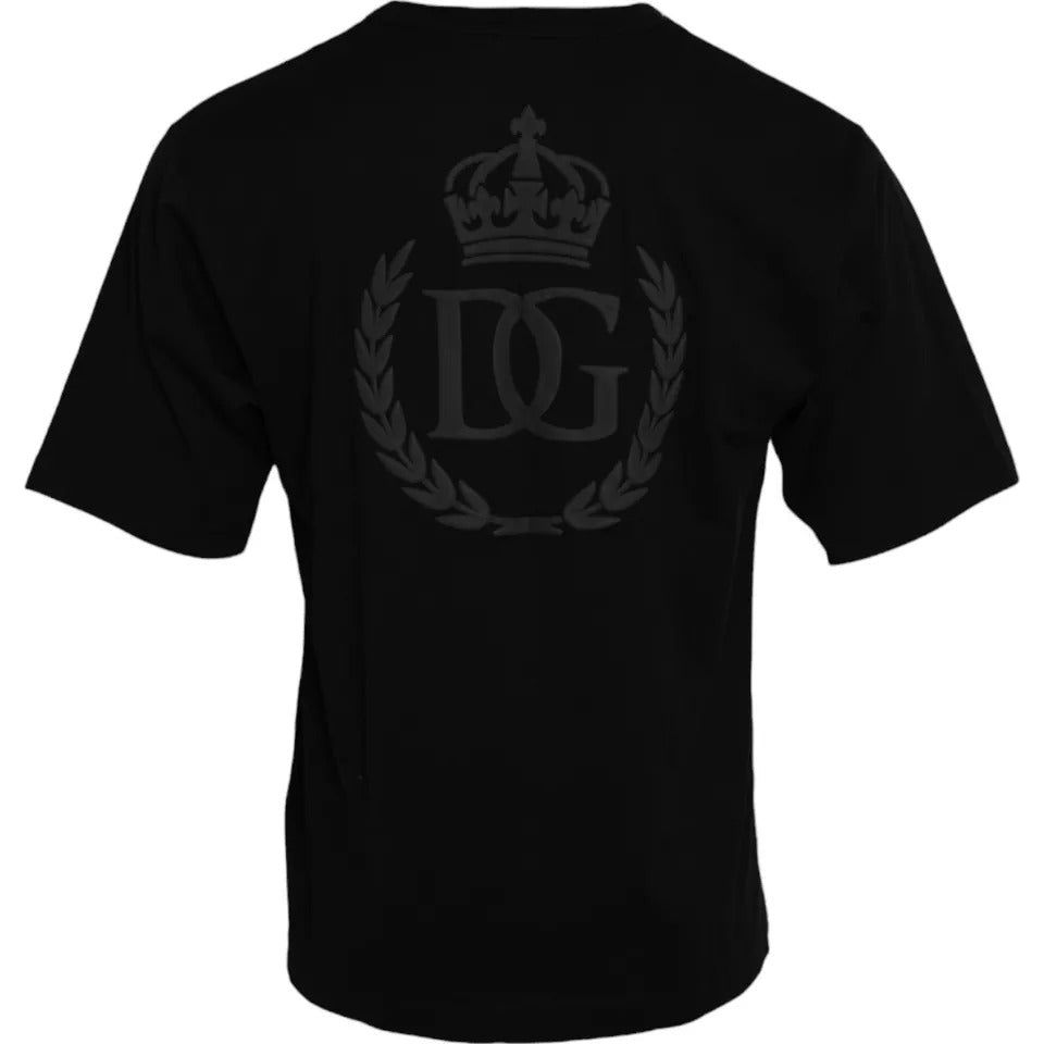 Dolce & Gabbana Black Logo Embossed Cotton Crew Neck T-shirt Dolce & Gabbana