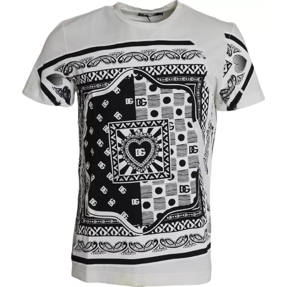 Dolce & Gabbana White Bandana Print Cotton Short Sleeves Men T-shirt Dolce & Gabbana