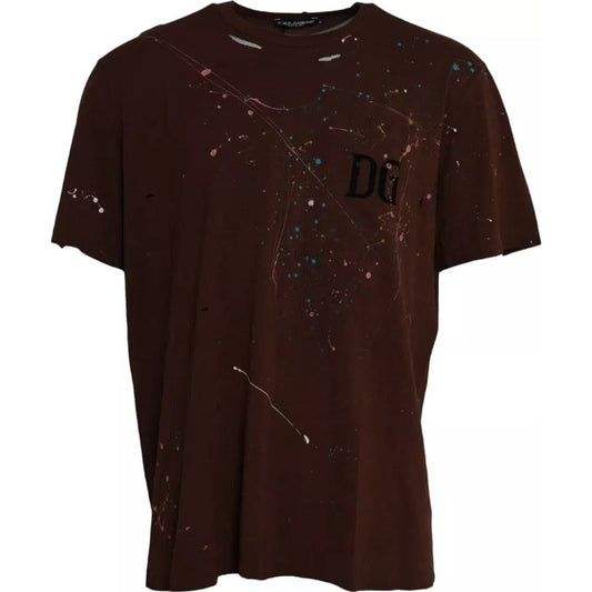 Dolce & Gabbana Brown Color Splash Cotton Crew Neck T-shirt Dolce & Gabbana