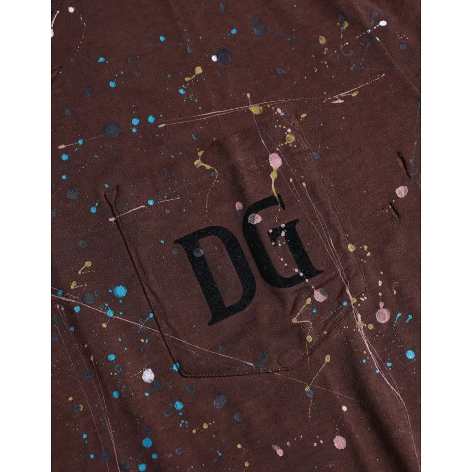 Dolce & Gabbana Brown Color Splash Cotton Crew Neck T-shirt Dolce & Gabbana