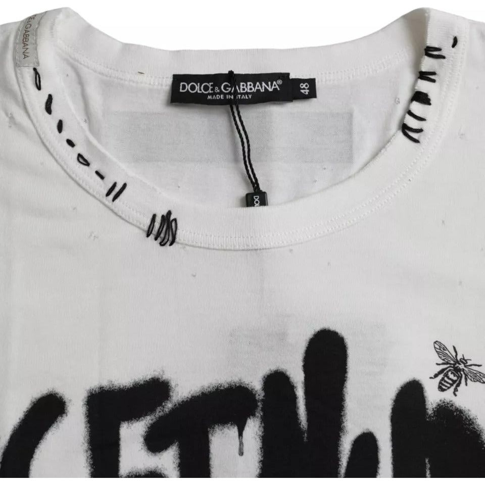 Dolce & Gabbana White Graphic Print Cotton Crew Neck T-shirt Dolce & Gabbana