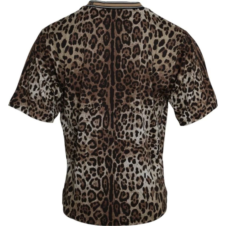 Dolce & Gabbana Brown Leopard Print Cotton Crew Neck T-shirt Dolce & Gabbana