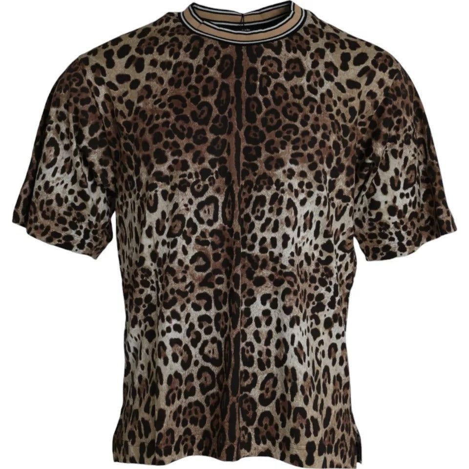 Dolce & Gabbana Brown Leopard Print Cotton Crew Neck T-shirt Dolce & Gabbana