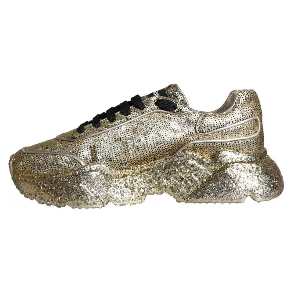 Dolce & Gabbana Gold Sequined Daymaster Low Top Sneakers Men Shoes Dolce & Gabbana