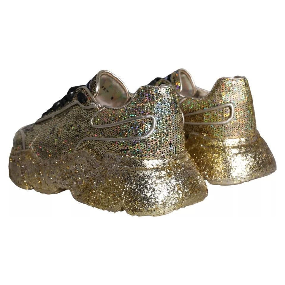 Dolce & Gabbana Gold Sequined Daymaster Low Top Sneakers Men Shoes Dolce & Gabbana