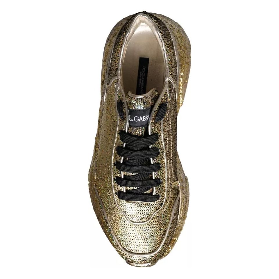 Dolce & Gabbana Gold Sequined Daymaster Low Top Sneakers Men Shoes Dolce & Gabbana