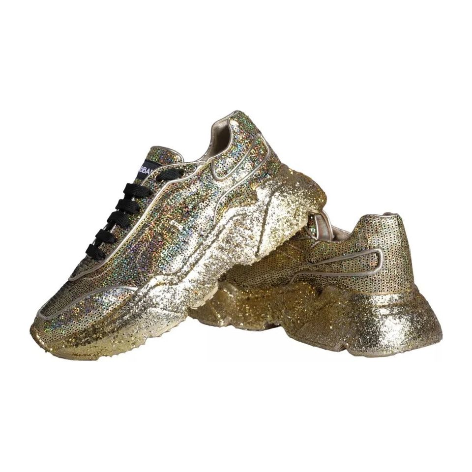 Dolce & Gabbana Gold Sequined Daymaster Low Top Sneakers Men Shoes Dolce & Gabbana