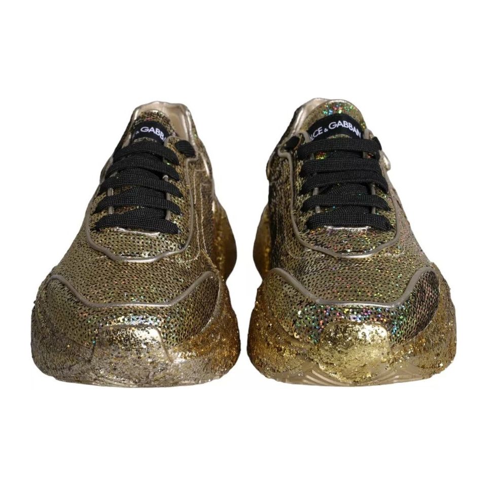 Dolce & Gabbana Gold Sequined Daymaster Low Top Sneakers Men Shoes Dolce & Gabbana