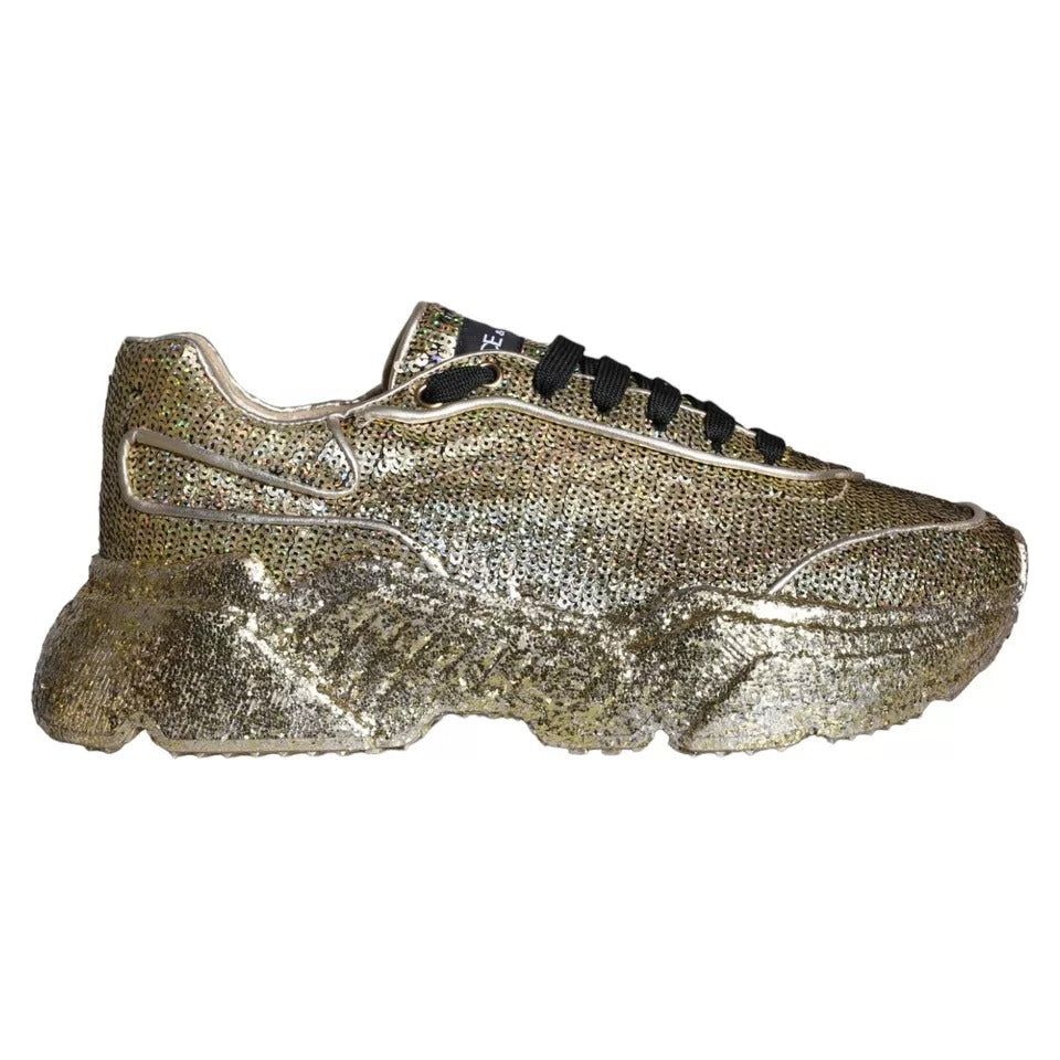 Dolce & Gabbana Gold Sequined Daymaster Low Top Sneakers Men Shoes Dolce & Gabbana