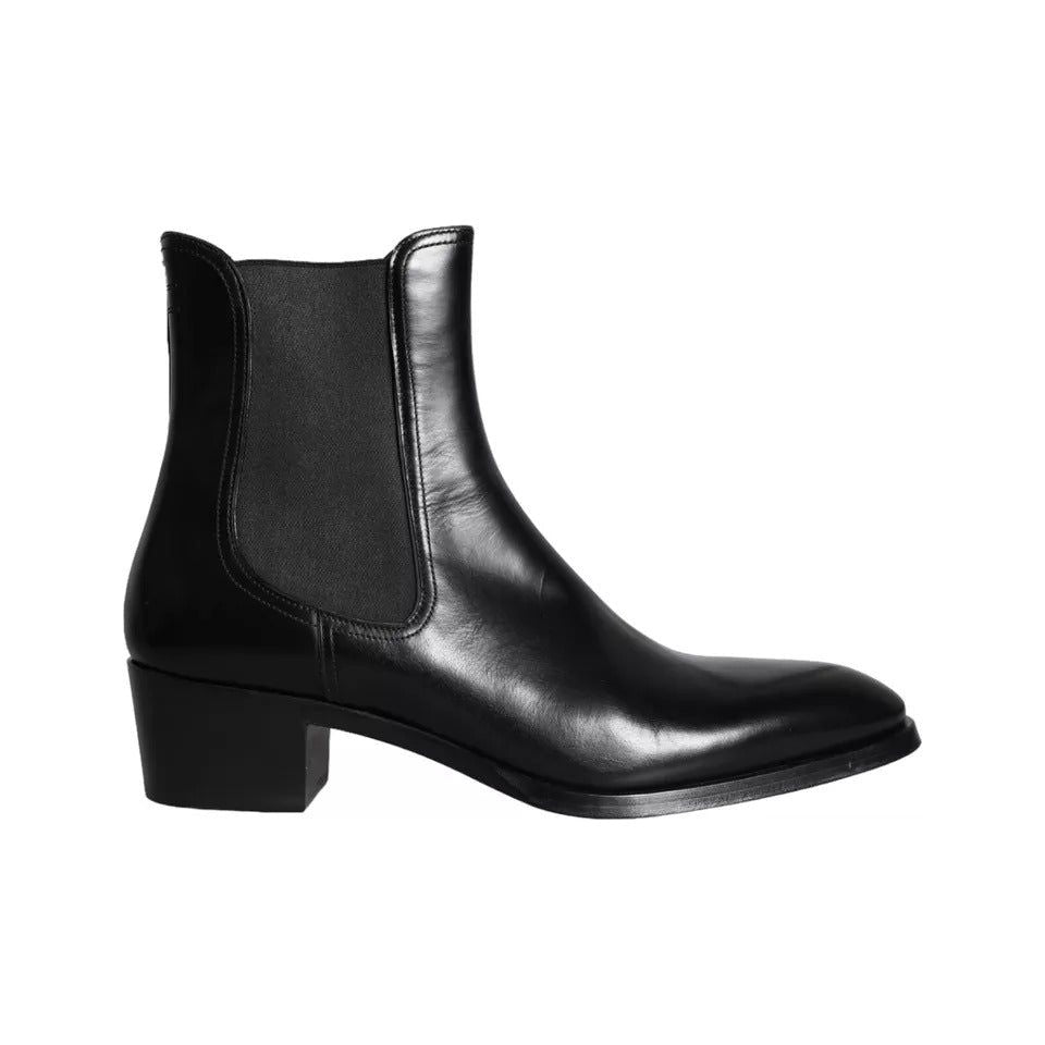 Dolce & Gabbana Black Leather Chelsea Ankle Boots Men Shoes Dolce & Gabbana