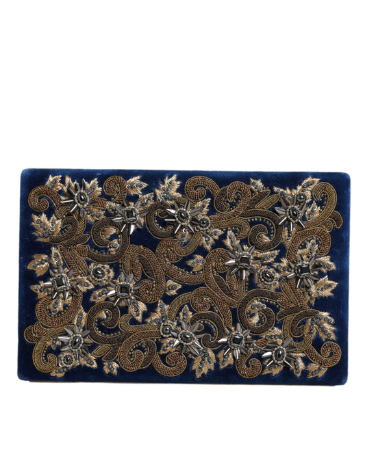 Dolce & Gabbana Blue Velvet Gold Frame Clutch Evening Party Purse Bag Dolce & Gabbana