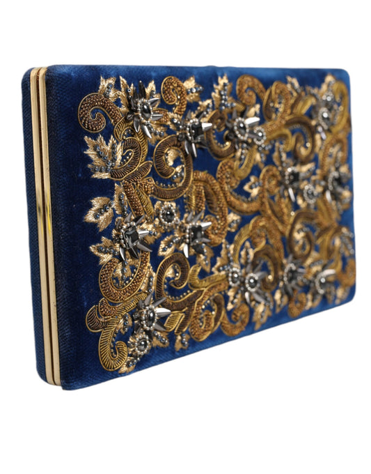 Dolce & Gabbana Blue Velvet Gold Frame Clutch Evening Party Purse Bag Dolce & Gabbana