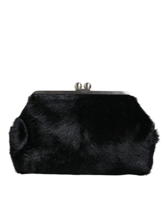 Dolce & Gabbana Black Fur Handbag Clutch Purse Pouch Bag Dolce & Gabbana